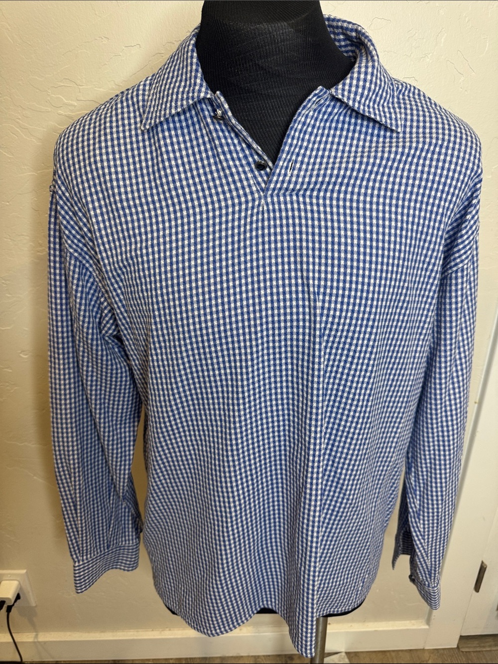 Versace Jeans Couture Men's Blue Gingham Long-Sleeve Button-Down Shirt 1425